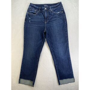 Time and‎ Tru High Rise straight leg crop Jeans Women's sz 10 shark bite Hem